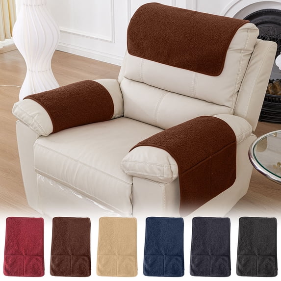 Sofa Armrest Cover with Storage Pockets, Lambskin Feel Waterproof Scratch-Resistant Couch Armrest Pad for Remotes & Phones (Single)