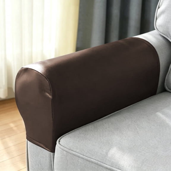 Sofa Armrest Covers, Set of 2 PU Leather Sofa Arm Covers, Washable Anti Slip Waterproof Furniture Protector for Recliners & Armchairs(Dark Brown)