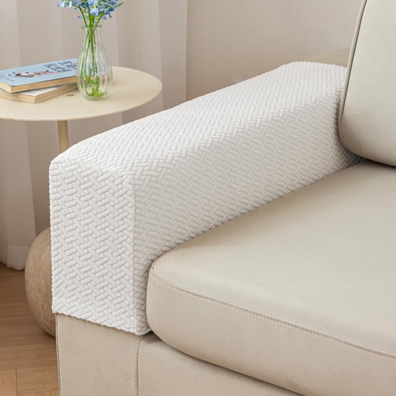 Sofa Armrest Covers, Thick Stretch Fabric Slipcovers For Standard Couches, Pets Kids And Living Room Protection White One Size