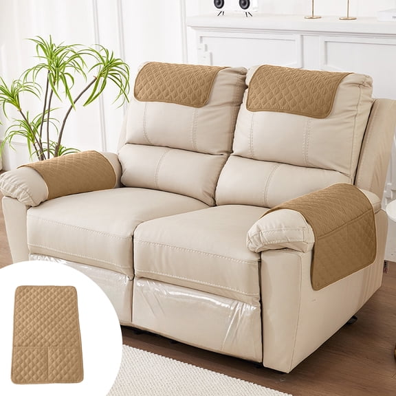 Sofa Armrest Cushion with Storage Pockets | Recliner Headrest Pad | Checkered Polyester Arm Pad for Couch | Rainproof Dirt Resistive Scratch Resistive Cover for Living Room Home Furniture Protector