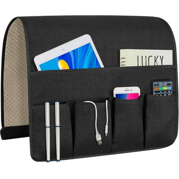 Sofa Armrest Organize remote holder bedside caddy organizer with 5 pockets,non-slip couch remote control holder couch armchair caddy accessories ( 35"x12.4")