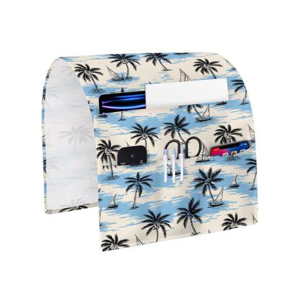 Sofa Armrest Organizer Bedside Caddy Sailing Surfing Armchair Couch Caddy with Pocket Remote Control Holder Tropical Palm Trees Arm Chair Caddy for Recliner Glasses Phone Tablets Magazine 20"x35"