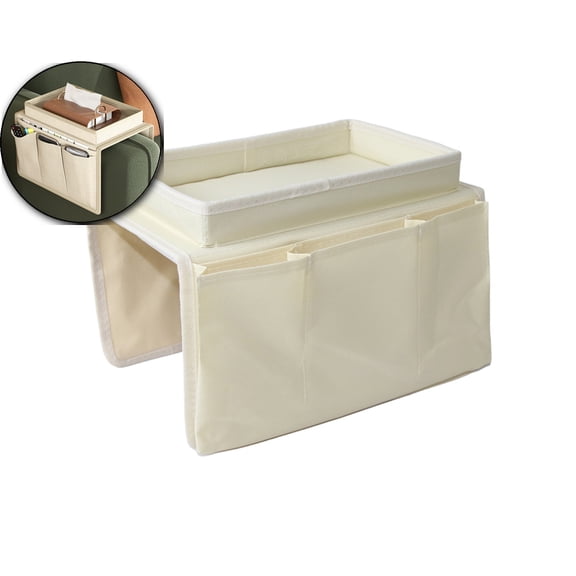 Sofa Armrest Organizer with Cup Holder Tray Chair Arm TV Remote Holder for Recliner Couch Armchair Caddy Bedside Storage Pockets Bag for Cellphone Tablet Book Magazines Drinks Holder Pouch