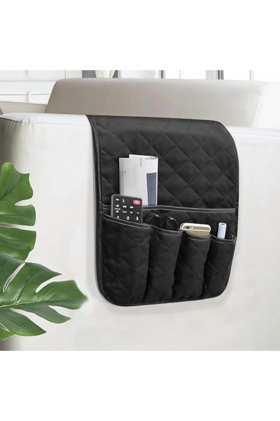 Sofa Armrest Organizer Non-Slip Arm Chair Bedside Caddy Storage Organizer for Recliner Couch with 5 Pockets for Cell Phone TV Remote Control Magazines (BLACK)