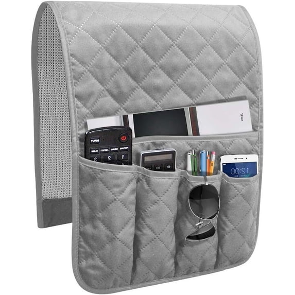 Sofa Armrest Organizer Non-Slip Arm Chair Bedside Caddy Storage Organization for Recliner Couch with 5 Pockets for Cell Phone TV Remote Magazines (Grey)