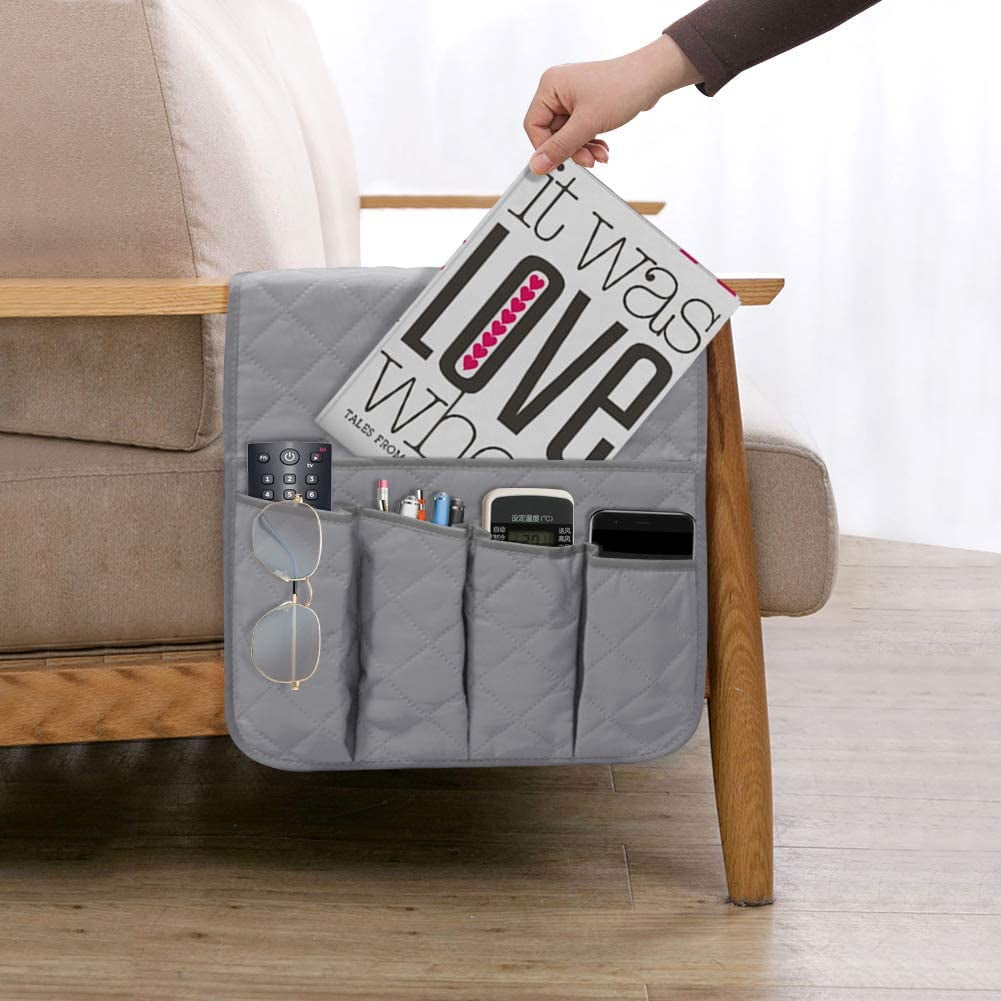 Sofa Armrest Organizer Non Slip Arm Chair Bedside Caddy Storage Organizer for Recliner Couch with 5 Pockets for Cell Phone TV Remote Control Magazines Gray Walmart