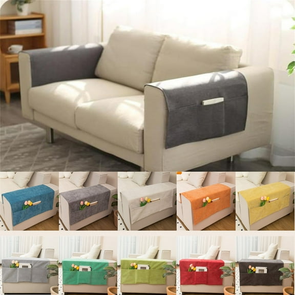 Sofa Armrest Organizer Pouch, Chenille Sofa Cover Side Pockets, Anti-Slip Recliner Couch Armchair Slipcover, Home Hanging Organizer Magazine Books Snacks Glasses Phone Remote Control Storage Bag