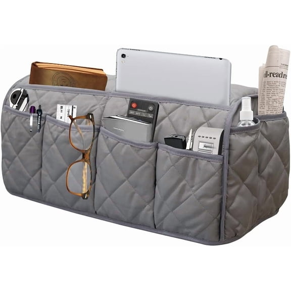Sofa Armrest Organizer Waterproof Armchair Caddy Remote Control Holder for Recliner, Non Slip Recliner Organizer Chair Arm Organizer with 14 Pockets for TV Remotes Caddy, Book, Magazines, Cellphone