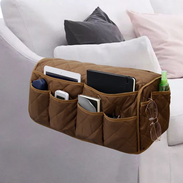 Sofa Armrest Organizer - Waterproof Remote Control Holder with 14 Pockets for TV Remotes, Book, Magazines, iPad(Coffee)