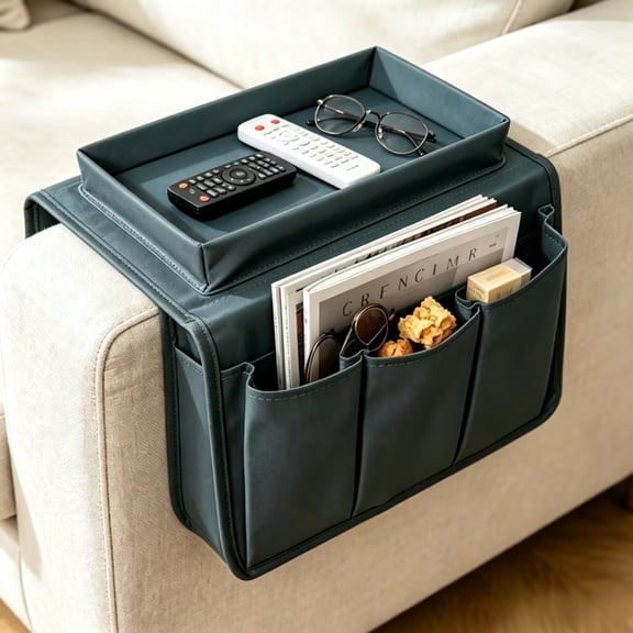 Sofa Armrest Organizer with Cup Holder Chair Arm TV Remote Holder for Recliner, Couch Armchair Caddy, Bedside Storage Pockets Bag