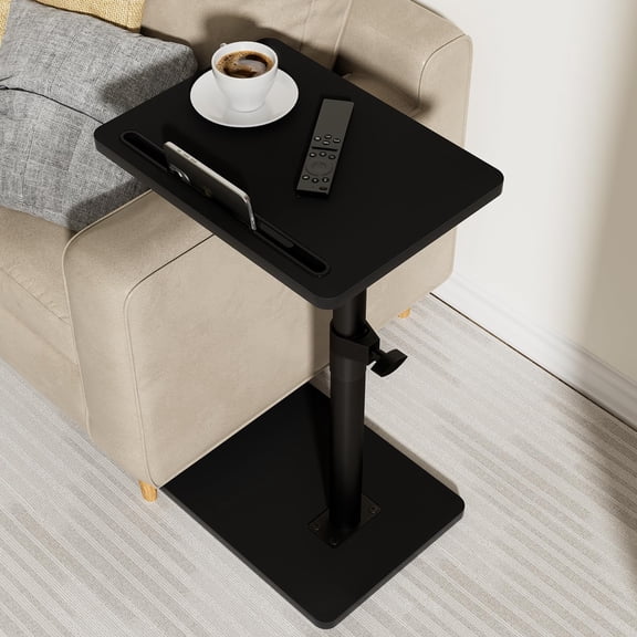Sofa Armrest Tray Table for Couch - 360° Swivel Height Adjustable End for Small Spaces, Snack Side Table for Bed or Chair with Phone & Tablet Slot (Rustic,Standard)
