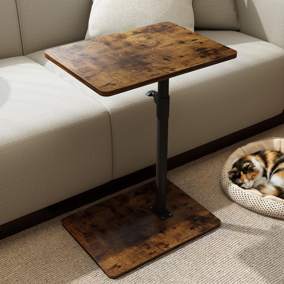 Sofa Armrest Tray Table for Couch - 360 Swivel Height Adjustable End Table for Small Spaces, Snack Side Table for Bed or Chair with Phone & Tablet Slot (Oak, Standard)
