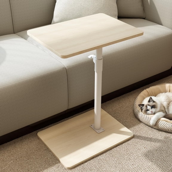 Sofa Armrest Tray Table for Couch - 360 Swivel Height Adjustable End Table for Small Spaces, Snack Side Table for Bed or Chair with Phone & Tablet Slot (Oak, Standard)