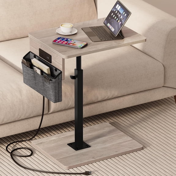 Sofa Armrest Tray Table for Couch - 360 Swivel Height Adjustable Side Table for Small Spaces, Snack Side Table for Bed or Chair, C Shaped End Table Snack Table for Eating Dinner Laptop