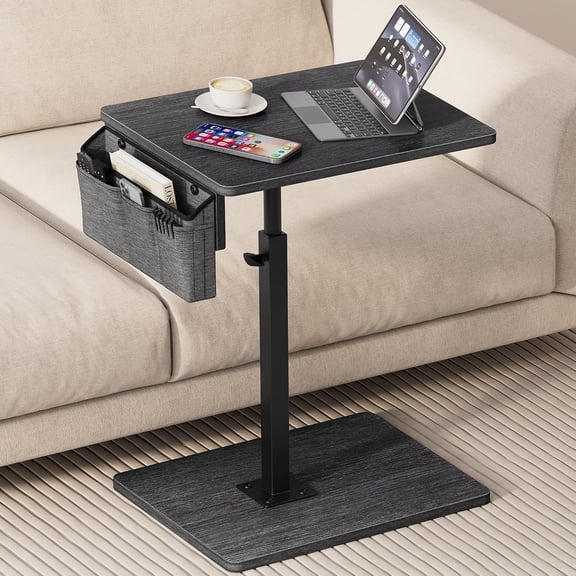 Sofa Armrest Tray Table for Couch, 360 Swivel Height Adjustable TV Tray Table for Small Spaces, Snack Side Table for Couch, Bed, Chair, C Shaped End Side Table for Eating, Reading, Laptop