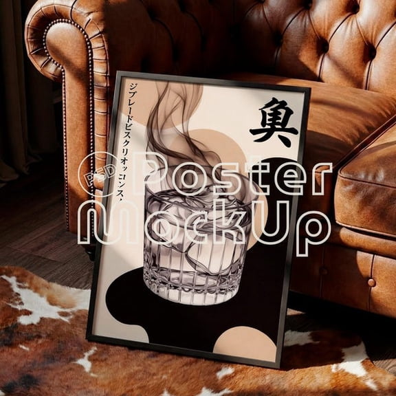 Sofa Art Poster Mockup: 8x12 Living Room Scene ( , Photoshop/Photopea), Unframed Paper Poster 8x10in