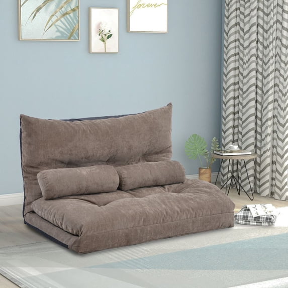 Sofa Bed Adjustable,Folding Futon Sofa,Video Gaming Sofa,Lounge Sofa with Two Pillows,Light Brown,43" L x 25" W x 23" H