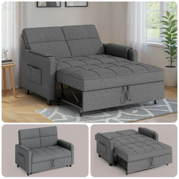 Sofa Bed Chair, Asofer 3-in-1 Convertible Sleeper Sofa with Storage, Adjustable Backrest for Small Space, Apartment, Dark Grey
