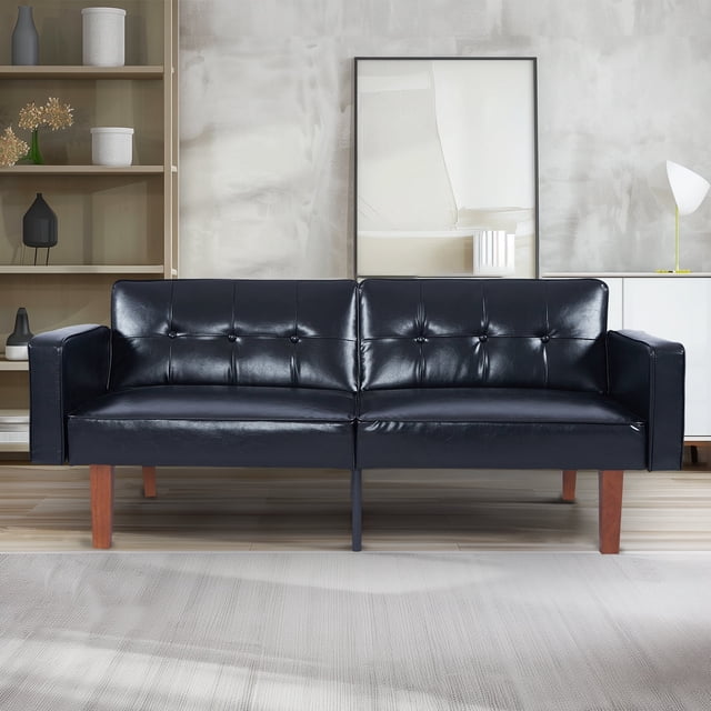 Sofa Bed, Convertible Memory Foam Futon Couch, Adjustable Sleeper Sofa Bed for Living Room, Black