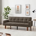 thumbnail image 1 of Sofa Bed, Convertible Sofa Couch Futon Sleeper Linen Fabric Reclining Sofa with Armrest Wood Legs for Living Room Furniture (Brown), 1 of 9