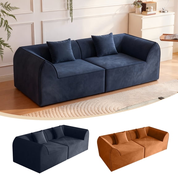 Sofa Bed, Daybed, Sleeper Sofa Compressed Memory Foam 2-Seater Lounger Daybed with Rectangular Pillow for Bedroom Guest Room Dorm, Blue