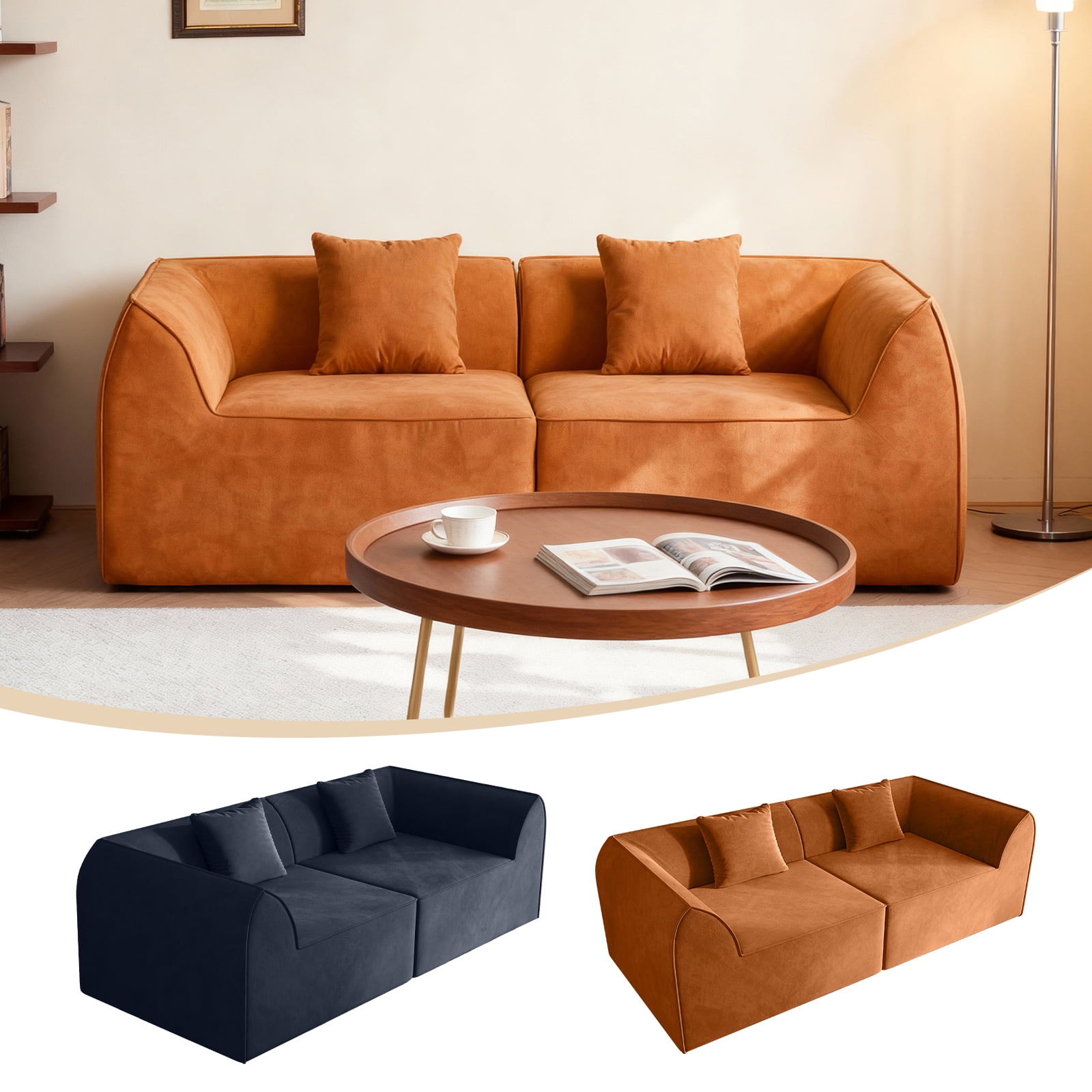 Sofa Bed, Daybed, Sleeper Sofa Compressed Memory Foam 2-Seater Lounger Daybed with Rectangular Pillow for Bedroom Guest Room Dorm, Orange