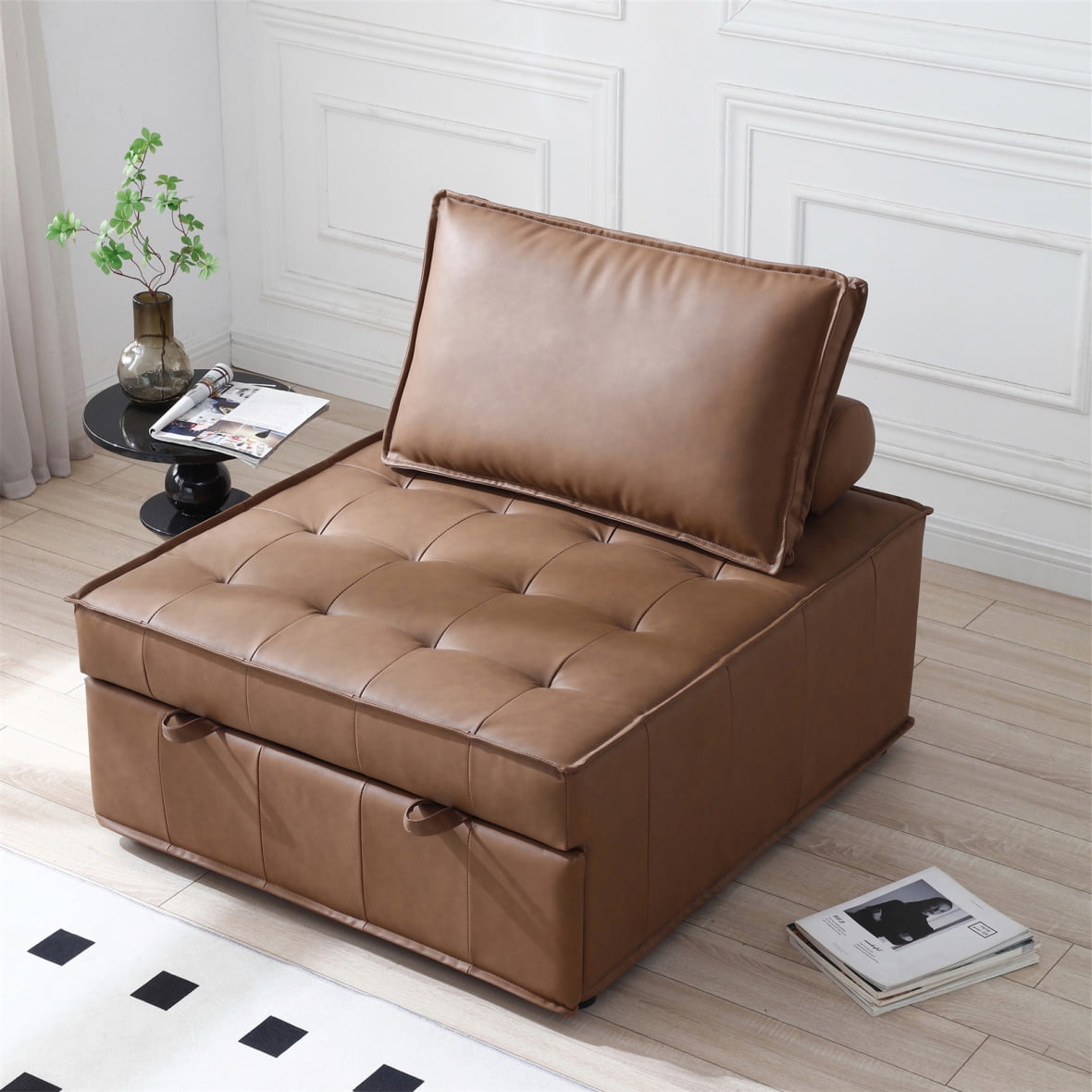 Sofa Bed, Faux Leather Sofa, Sleeper Sofa, Mid Century Modern Couch