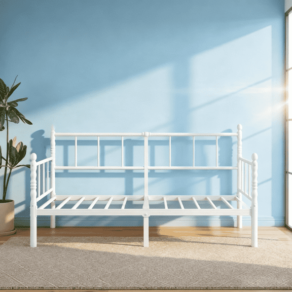 Apextella 14" Twin Metal Daybed, Heavy-Duty Bed Frame, White