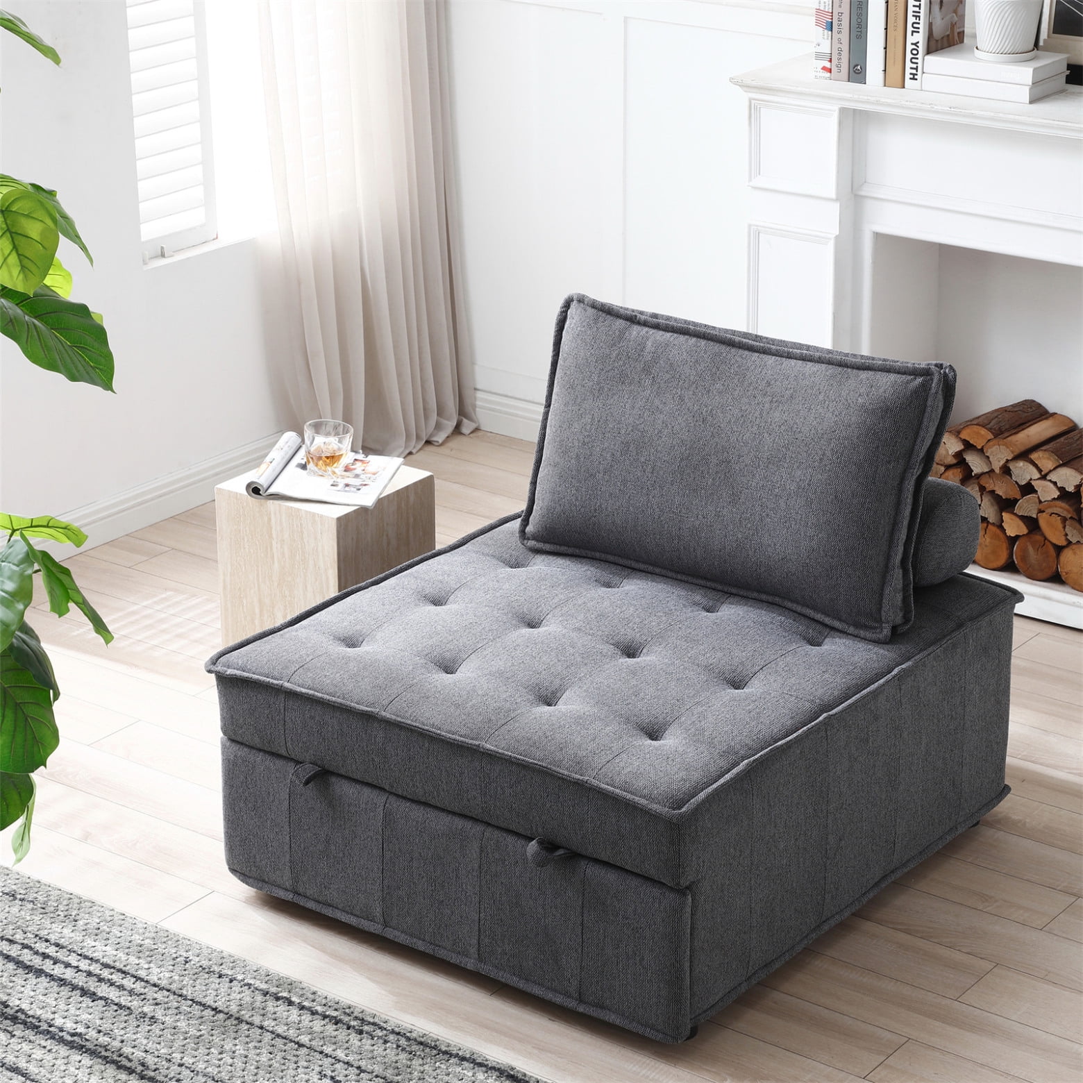 Sofa Bed, Linen Fabric Sofa, Sleeper Sofa, Mid Century Modern Couch