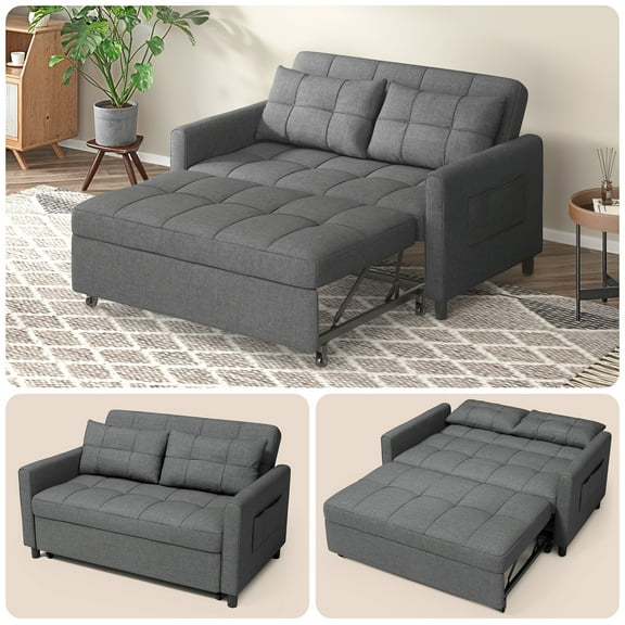 Sofa Bed, Lofka 3-in-1 Convertible Sleeper Sofa with Storage, Adjustable Backrest & Pull Out Function - Sleeper Chair for Small Space, Apartment, Dark Grey