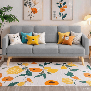 Lofka 68" Sofa and Couch with Side Storage Pocket and 4" Thick Cushions for Living Room, Light Gray Modern Home Furniture