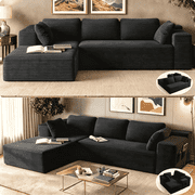 Sofa, Lofka 105" L-Shaped Sectional Couch for Living Room, High-Resilience Foam & Premium Corduroy Fabric, Free Assembly, Black
