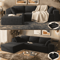 Sofa, Lofka 105" Free Assembly Cloud L-Shaped Sectional Sofa and Couch with Soft Seats for Living Room, Black (Plush Corduroy Fabric)