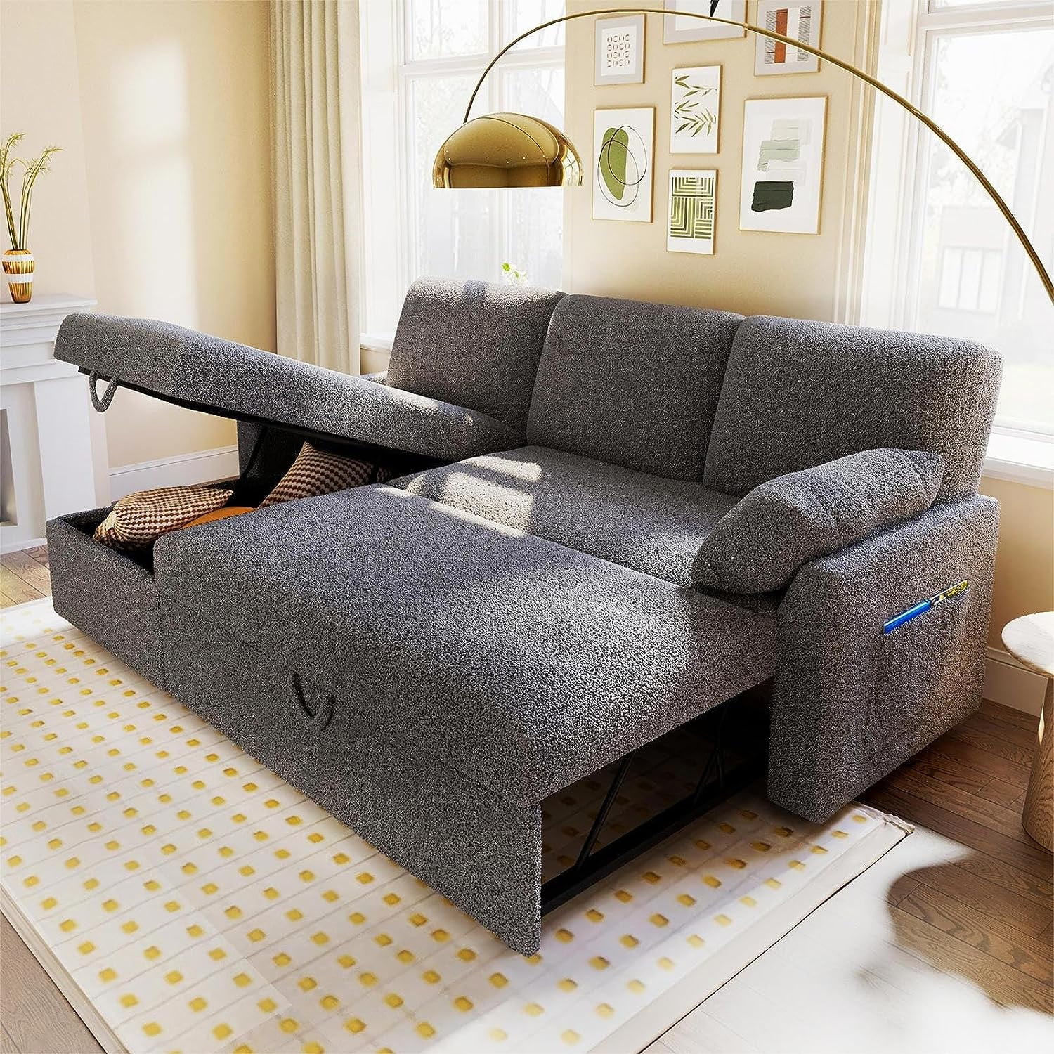 Sofa Bed Sleeper Sofa with Storage Chaise L Shaped Sofa with Pull Out ...