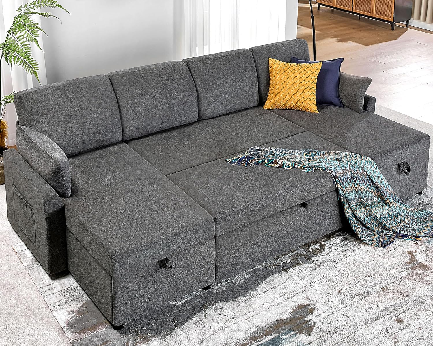 Sofa Bed Sleeper Sofa with Storage Chaise L Shaped Sofa with Pull Out ...