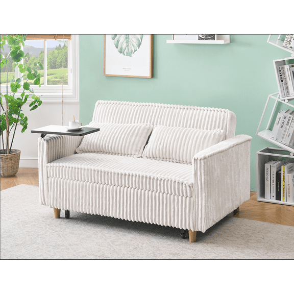 Sofa Bed, The armrests are equipped with movable tabletops,Futon Sofa Bed with USB Charging Ports, Convertible Sofa Bed for Living Room, Apartment, Bedroom