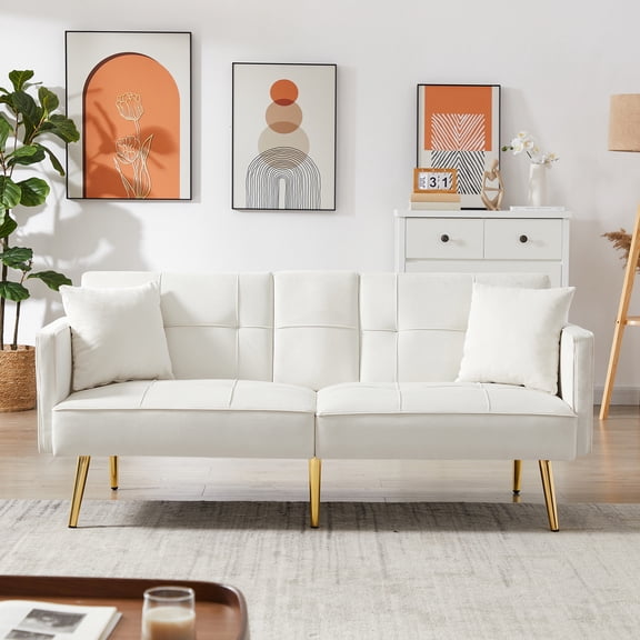 Sofa Bed with Foldable Cup Holders and 2 Pillows / Comfortable for TV Viewing