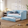 Sofa Bed with Trundle Bed and Wood Slat, Upholstered Twin Size Daybed