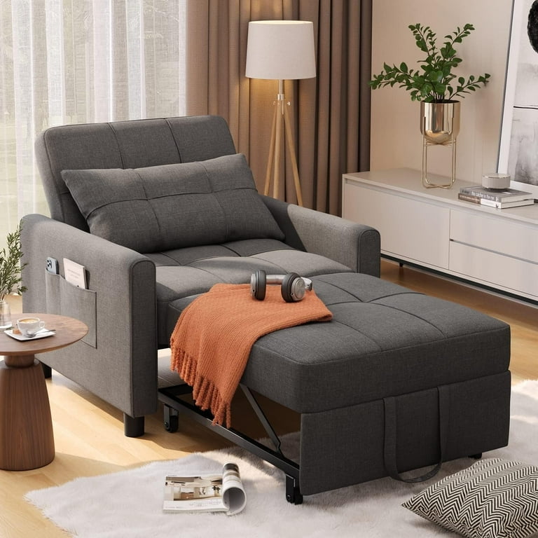 3 in 1 Adjustable Upholstered Sleeper Sofa Bed Convertible Modern Foldable Lounge Chair Latitude Run Fabric Dark Gray