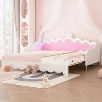 Sofa Beds Twin Extending Daybed with LED Lights, Modern Upholstered Princess Daybed With Crown Headboard,White,Sleeper Sofa