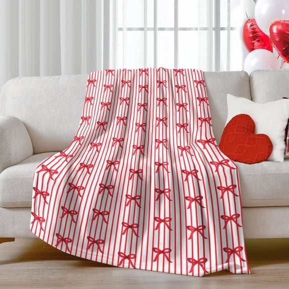 Sofa Blanket Bow Ties Flannel Blanket - Cozy Plush Polyester, Housewarming Gift, Office Nap Companion, Durable & Pilling-resistant for Home Decor
