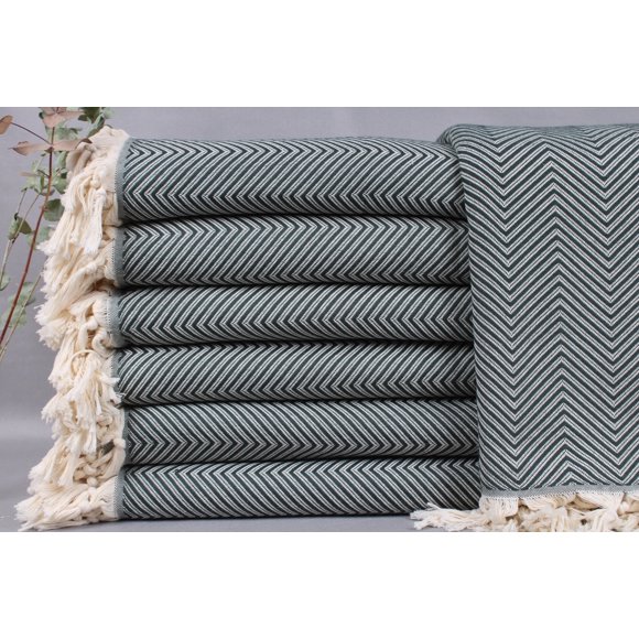 Sofa Blanket, Turkish Blanket, Dark Green Blanket, Chevron Blanket, 79x91 Inches Couch Cover, Decor Bedspread, Organic Bedcover,
