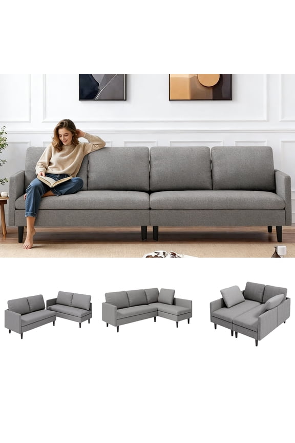 Modular Sectional Sofa, Jolifa Convertible L-Shaped Sofa for Living Room, Apartment, Light Gray