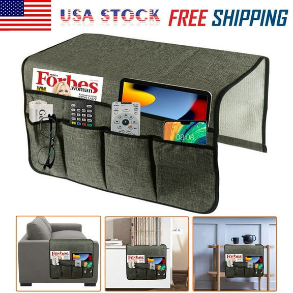 Sofa Chair Couch Armrest Storage Organizer, Non-Slip Armchair Cover Remote Control Storage Bag Multi-Function 6 Pockets Organizer Holder Bag