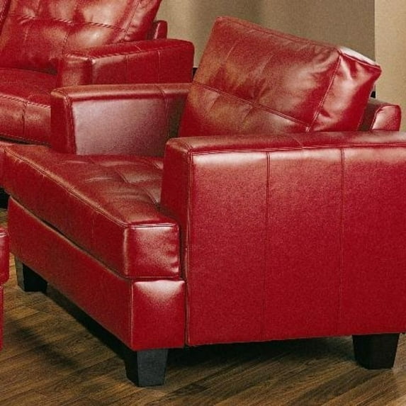 Benzara Sofa Chair With Leather Upholstery, Red