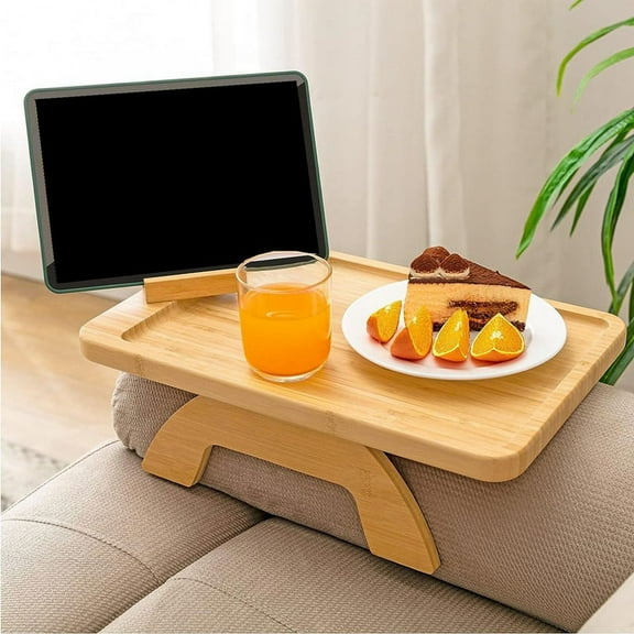 Sofa Clip on Side Table for Wide Couches Arm, Foldable Couch Tray with 360 Rotating Phone Holder for Eating/Drinks