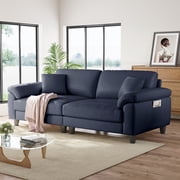 83" Couch Premium PU Leather Sofa, Comfy Extra Deep Seat 3 Seater Couch for Living Room, Oversized Loveseat with 2 Pillows, Navy