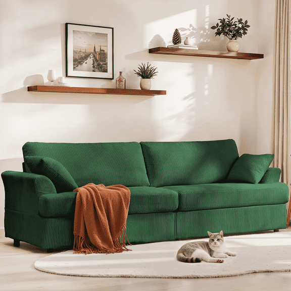 87" Sofa, Comfy Cloud Couch, Upholstered Couch for Living Room, Green