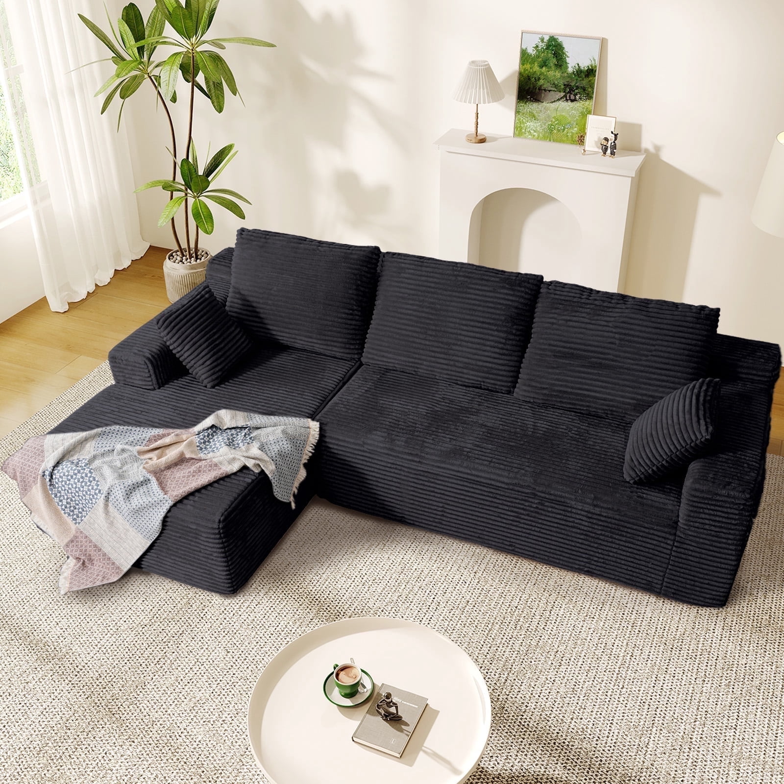 Patbrela 106" Sectional Sofa for Living Room, L-Shaped Modular Sectional Couch with Deep Seat, Corduroy Cloud Oversized Sofa No Assembly, Gray