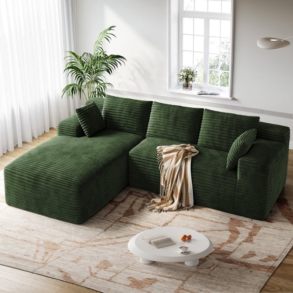 Patbrela 106" Sectional Sofa for Living Room, L-Shaped Modular Sectional Couch with Deep Seat, Corduroy Cloud Oversized Sofa No Assembly, Green